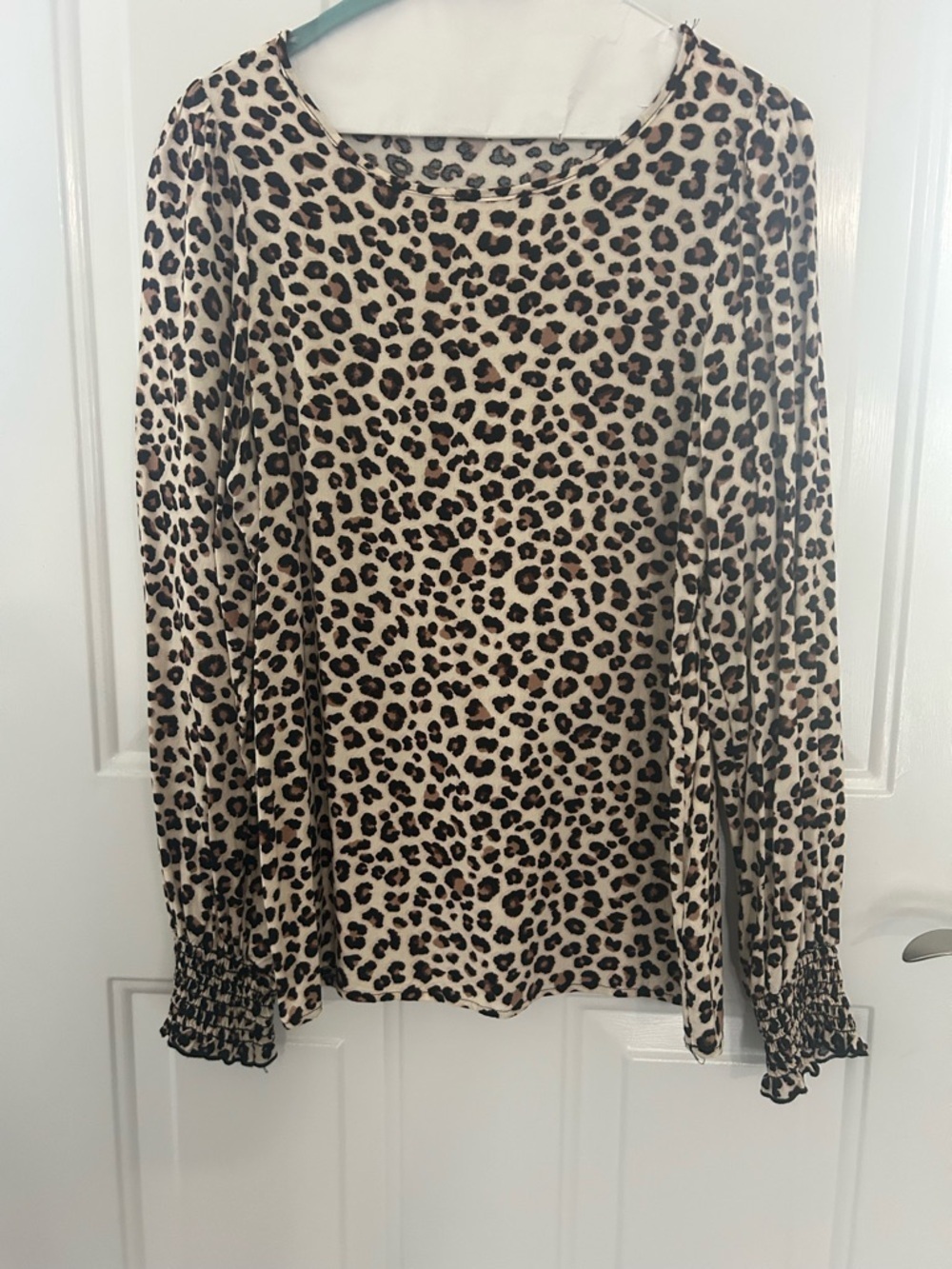 Vine & Love Leopard Print Long Sleeve Top in Cream, Black & Brown Size Small